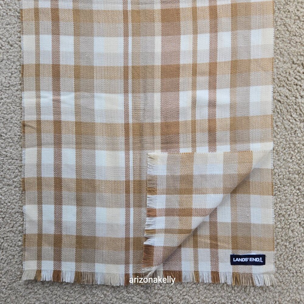 NWOT Lands' End Cashtouch Plaid Scarf Tan White - Picture 3 of 7